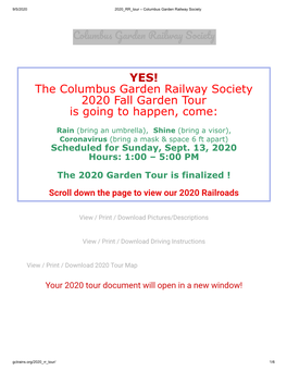 The Columbus Garden Railway Society 2020 Fall Garden Tour Is Going to Happen, Come