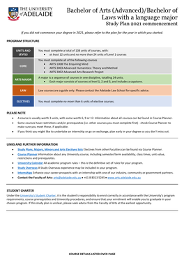 Bachelor of Laws with a Language Major Study Plan 2021 Commencement