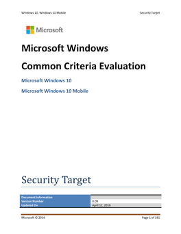 Microsoft Windows Common Criteria Evaluation Security Target