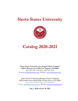 Sierra States University Catalog 2020-2021