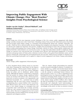 Improving Public Engagement with Climate Change: Five “Best Practice”