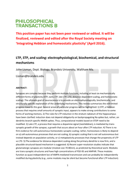 LTP, STP, and Scaling: Electrophysiological, Biochemical, and Structural Mechanisms