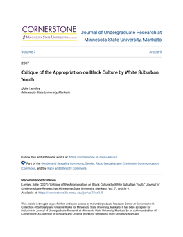 Critique of the Appropriation on Black Culture by White Suburban Youth