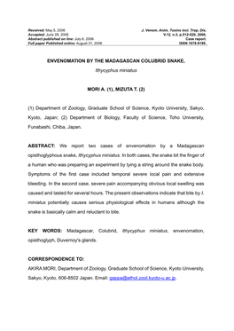 A Note on Envenomation by the Madagascar Colubrid Snake