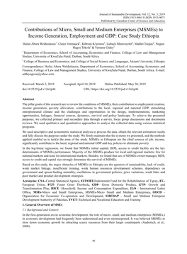 (Msmes) to Income Generation, Employment and GDP: Case Study Ethiopia