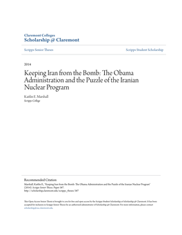 The Obama Administration and the Puzzle of the Iranian Nuclear Program Kaitlin E