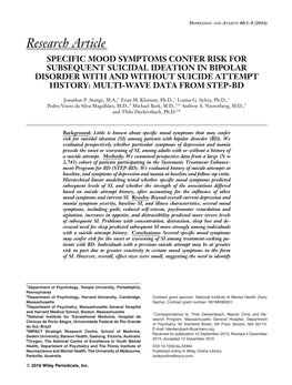 Specific Mood Symptoms Confer Risk for Subsequent Suicidal Ideation in Bipolar Disorder with and Without Suicide Attempt History: Multi-Wave Data from Step-Bd