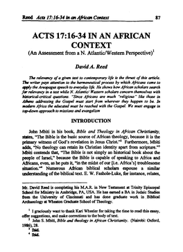 ACTS 17:16-34 in an AFRICAN CONTEXT (An Assessment from a N