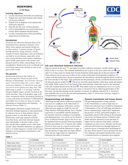 HOOKWORMS (1 CE Hour) Learning Objectives !! List the Risk Factors for Hookworm Infections