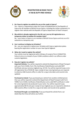 Registration & Road-Tax of a Tax & Duty-Free Vehicle