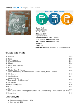 Pixies Doolittle Mp3, Flac, Wma