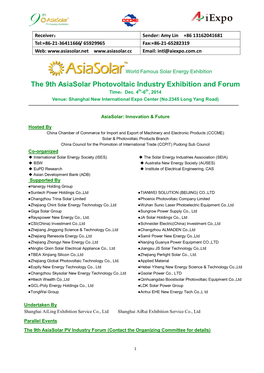 The 9Th Asiasolar Photovoltaic Industry Exhibition and Forum Time：Dec