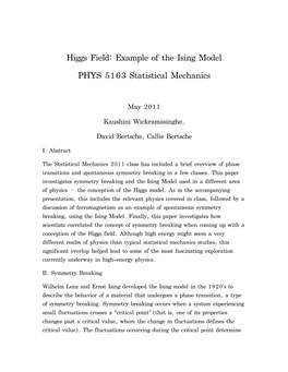 Higgs Field: Example of the Ising Model PHYS 5163 Statistical Mechanics