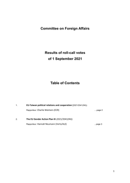 Committee on Foreign Affairs Results of Roll-Call Votes of 1 September