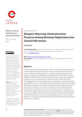 Diasporic Mourning: Commemorative International Studies Practices Among Okinawan Repatriates from Vol