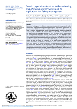 Genetic Population Structure in the Swimming Crab, Portunus Trituberculatus and Its Implications for Fishery Management