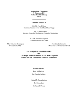 The Temples of Millions of Years and the Royal Power at Thebes in the New Kingdom Science and New Technologies Applied to Archaeology