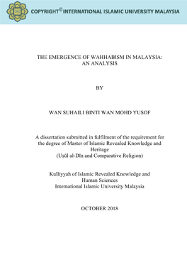The Emergence of Wahhabism in Malaysia: an Analysis