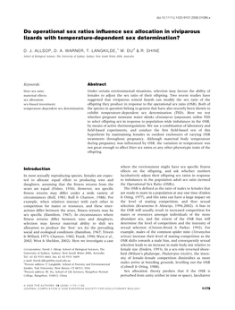 Do Operational Sex Ratios Influence Sex Allocation in Viviparous Lizards