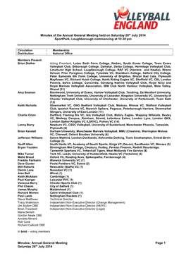 Annual General Meeting Page 1 Saturday 26Th July 2014 Minutes of the Annual General Meeting Held on Saturday 26Th July