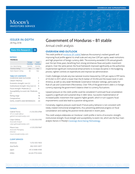 Government of Honduras – B1 Stable 28 May 2018 Annual Credit Analysis