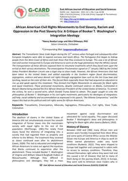 African American Civil Rights Movements to End Slavery, Racism and Oppression in the Post Slavery Era: a Critique of Booker T