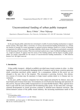 Unconventional Funding of Urban Public Transport