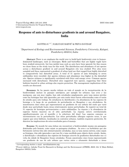 Response of Ants to Disturbance Gradients in and Around Bangalore, India