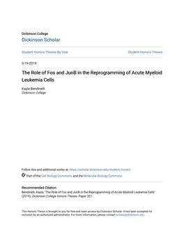 The Role of Fos and Junb in the Reprogramming of Acute Myeloid Leukemia Cells