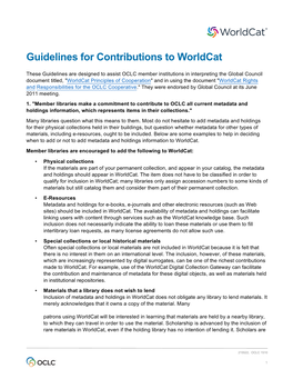 Guidelines for Contributions to Worldcat
