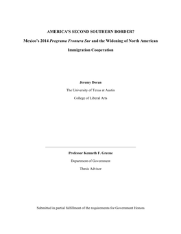 AMERICA's SECOND SOUTHERN BORDER? Mexico's 2014 Programa Frontera Sur and the Widening of North American Immigration Coope