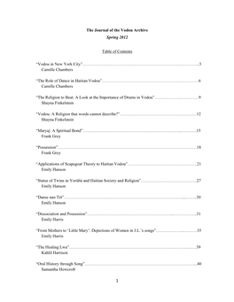 The Journal of the Vodou Archive Spring 2012 Table of Contents “Vodou in New York City”………………………………