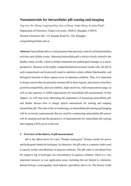 Nanomaterials for Intracellular Ph Sensing and Imaging