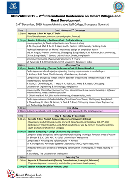 COSVARD 2019 – 2Nd International Conference on Smart Villages and Rural Development 2-4Th December, 2019, Assam Administrative Staff College, Khanapara, Guwahati