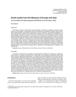 Small Suoids from the Miocene of Europe and Asia Los Suoideos De Talla Pequeña Del Mioceno De Europa Y Asia