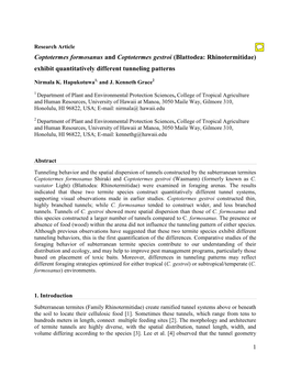 Coptotermes Formosanus and Coptotermes Gestroi (Blattodea: Rhinotermitidae) Exhibit Quantitatively Different Tunneling Patterns