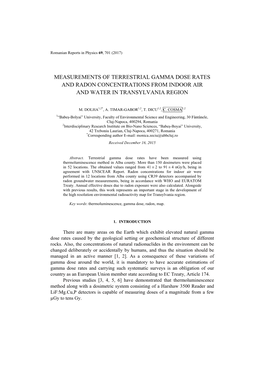 Measurements of Terrestrial Gamma Dose Rates and Radon Concentrations from Indoor Air and Water in Transylvania Region