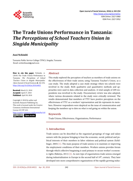 The Trade Unions Performance in Tanzania: the Perceptions of School Teachers Union in Singida Municipality