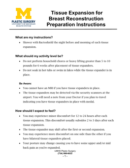 Tissue Expansion for Breast Reconstruction Preparation Instructions