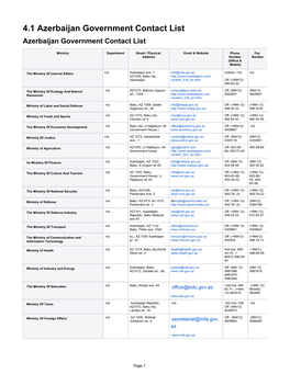 4.1 Azerbaijan Government Contact List Azerbaijan Government Contact List