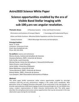 Science Opportunities Enabled by the Era of Visible Band Stellar Imaging with Sub-100 Μarc-Sec Angular Resolution