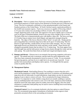 Paulownia Control Plan