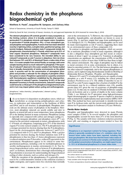 Redox Chemistry in the Phosphorus Biogeochemical Cycle