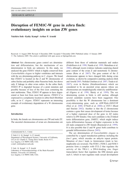 Disruption of FEM1C-W Gene in Zebra Finch: Evolutionary Insights on Avian ZW Genes