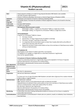 Vitamin K1 (Phytomenadione) 2021 Newborn Use Only