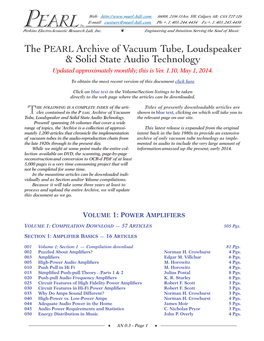 The PEARL Archive of Vacuum Tube, Loudspeaker & Solid State