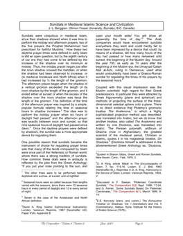 Sundials in Medieval Islamic Science and Civilization J