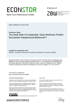 The Dark Side of Leadership: Does Boldness Predict Successful Interpersonal Behaviors?