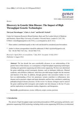 Discovery in Genetic Skin Disease: the Impact of High Throughput Genetic Technologies