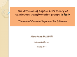 The Diffusion of Sophus Lie's Theory of Continuous Transformation Groups In